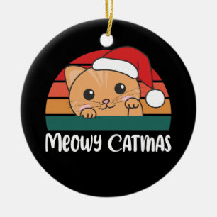 Décoration En Céramique Merry Catmas Funny Chat Noël Pun en céramique Orna