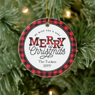 Décoration En Céramique MERRY Christmas Buffalo Plaid Photo Noël