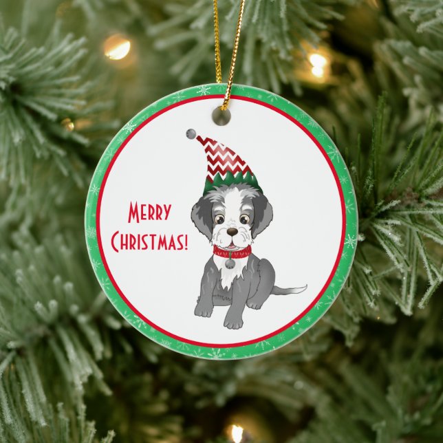 Décoration En Céramique Merry Christmas Festive Schnauzer Puppy (Arbre)