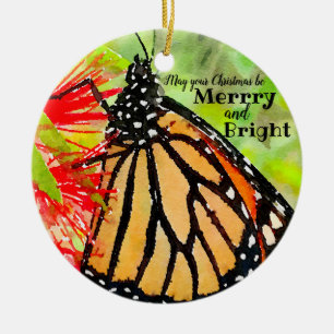 Décoration En Céramique Merry Christmas Sunshine Monarch Butterfly