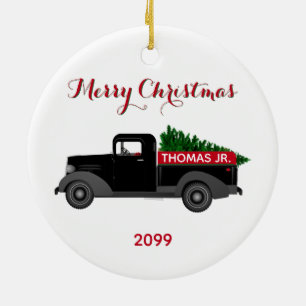 Décoration En Céramique Merry Christmas Vintage Truck  Ceramic Ornament