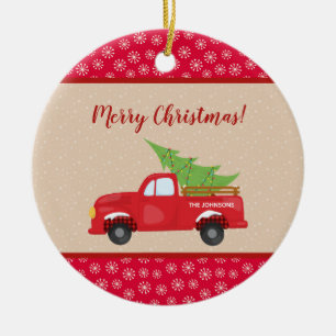 Décoration En Céramique Merry Christmas with Truck and Tree, Family