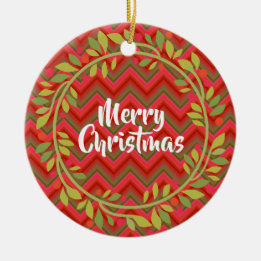 Décoration En Céramique Merry Christmas Wreath et Chevron Retro