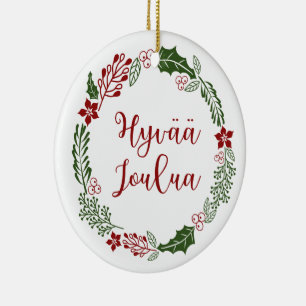 Décoration En Céramique Merry Christmas Wreath finlandais, Hyvää joulua