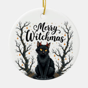 Décoration En Céramique Merry Witchmas Black Cat Ornament