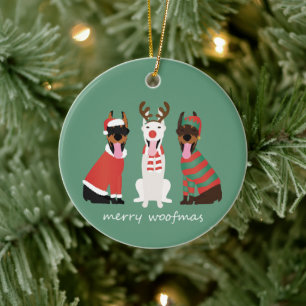 Décoration En Céramique Merry Woofmas Dobermann Chiens de Noël
