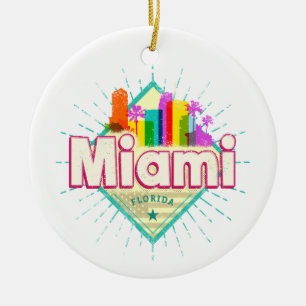 Décoration En Céramique Miami Floride États-Unis Retro Skyline Vintage