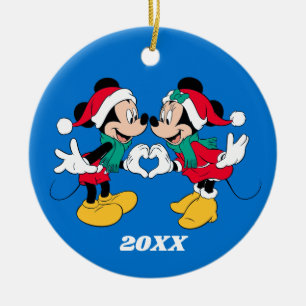 Décoration En Céramique Mickey & Minnie Amour de Noël