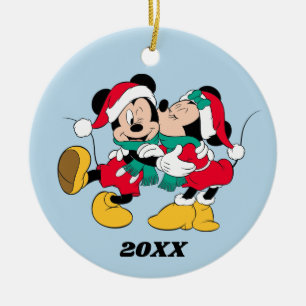 Décoration En Céramique Mickey & Minnie Baisers de Noël