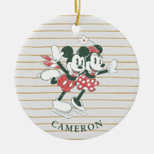 Décoration En Céramique Mickey & Minnie Patinage de Noël
