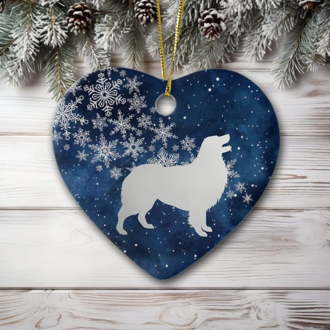 Décoration En Céramique Midnight Blue Silver Snowflake Australian Shepherd (Créateur téléchargé)