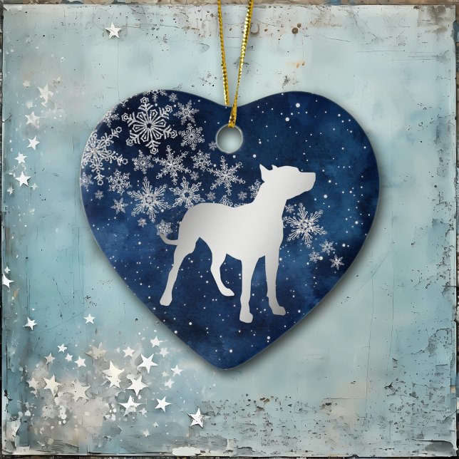Décoration En Céramique Midnight Blue Silver Snowflake Pitbull Dog (Créateur téléchargé)