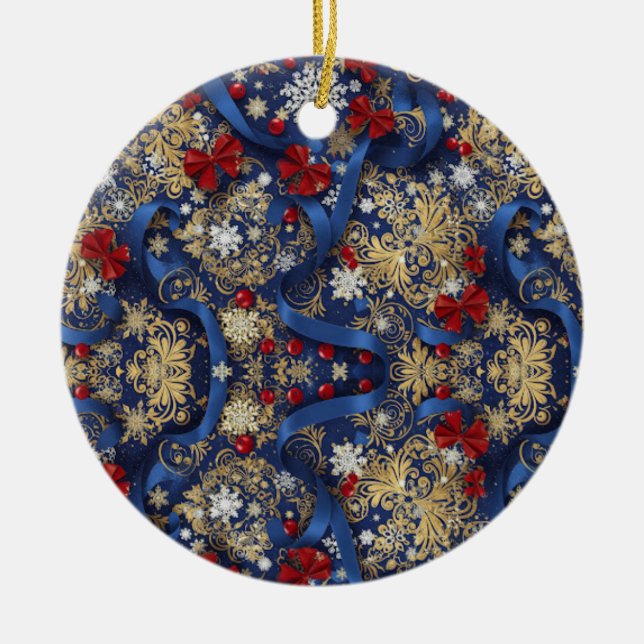 Décoration En Céramique Midnight Majesty — Blue & Gold Christmas Ornament (Devant)