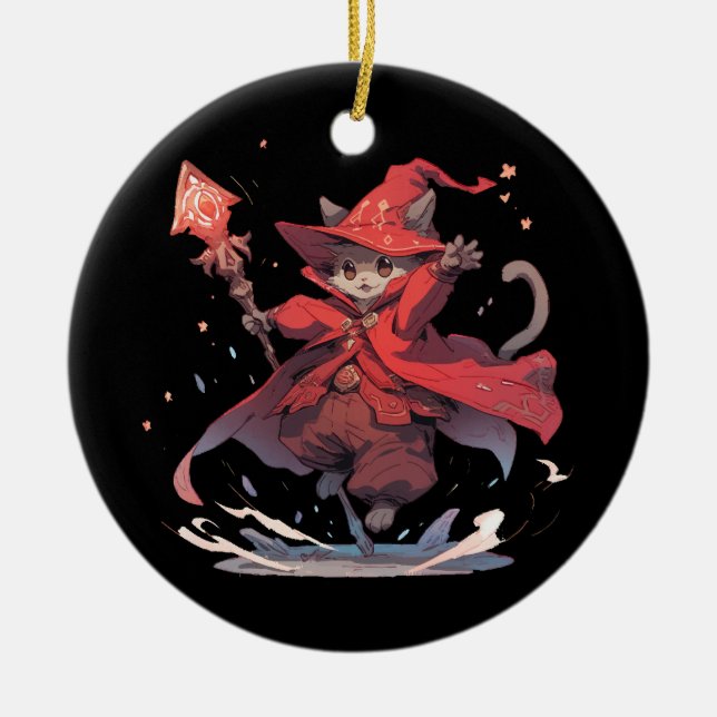 Décoration En Céramique Mignon Héros Chat Mage Rouge (Devant)