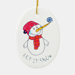 Décoration En Céramique Mignon Qu'il neige Bonhomme de neige avec un floco