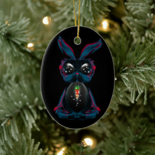 Décoration En Céramique Mignonne lapin aux yeux de lumière dans Yoga Pose 
