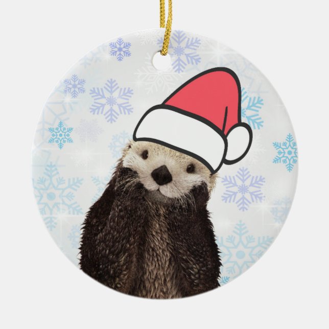 Décoration En Céramique Mignonne Otter portant un chapeau de Père Noël (Devant)