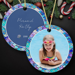 Décoration En Céramique Mignonne Sirène Motif Photo & Nom Filles Noël