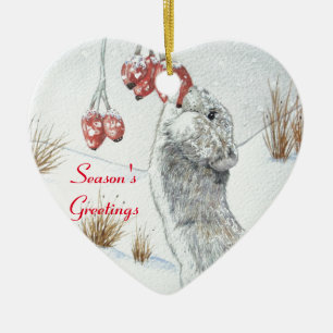 Décoration En Céramique mignonne souris mangeant des baies la neige scène