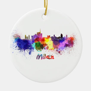 Décoration En Céramique Milan skyline in watercolor