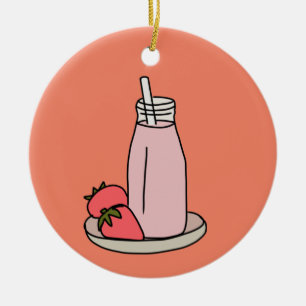 Décoration En Céramique Milkshake fraise rétro rose