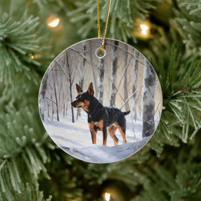 Décoration En Céramique Mince Pinscher Laisser Neige Noël (Arbre)