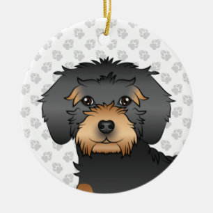 Décoration En Céramique Mini Goldendoodé Noir Et Tan, Tête De Chien