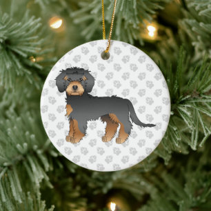 Décoration En Céramique Mini Goldendoodle Noir Et Tan Cartoon Chien Et Tex