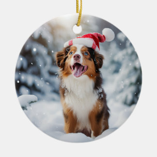 Décoration En Céramique Miniature American Shepherd Chien Noël