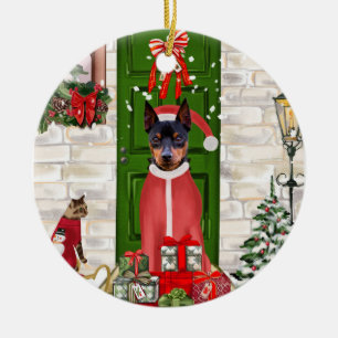 Décoration En Céramique Miniature Pinscher Chien Noël