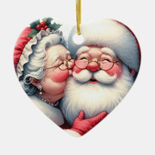 Décoration En Céramique Mme Clause Kissing Père Noël Noël personnalisé