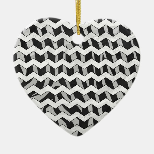 Décoration En Céramique Modèle Chevron noir et gris Zebra (Devant)