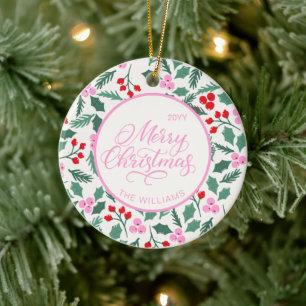 Décoration En Céramique Modèle floral moderne rouge et vert de Noël