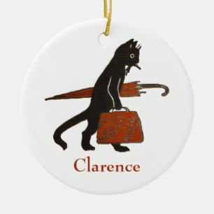 Décoration En Céramique Modèle vintage d'ornement de Noël de chat noir