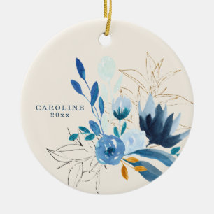 Décoration En Céramique Modern Blue Watercolor Flowers Personalized 2022