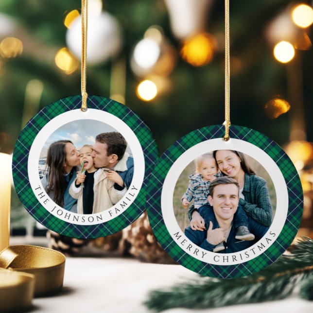Décoration En Céramique Modern Green Plaid Photo Christmas (Modern Green Plaid Photo Christmas Ceramic Ornament)