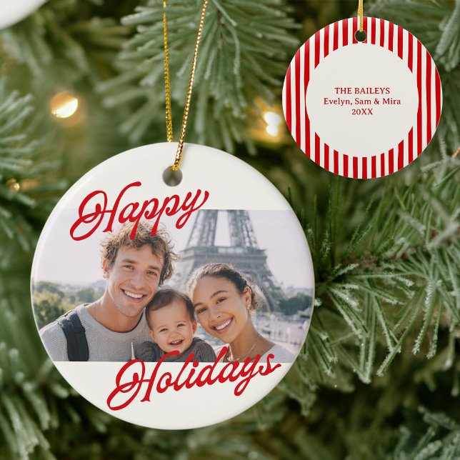 Décoration En Céramique Modern Photo Happy Holidays Family Keepsake (Créateur téléchargé)