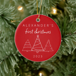 Décoration En Céramique Moderne Elegant Baby First Christmas Photo Rouge
