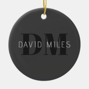 Décoration En Céramique Moderne gris foncé et noir Nom et monogramme modif