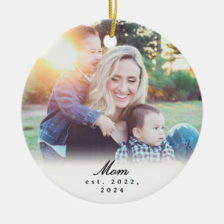 Décoration En Céramique Mom Established Black White Script Photo Ornament