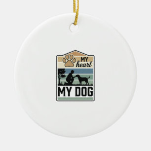 Décoration En Céramique Mon cœur Mon chien Gravure vintage Design pour ama
