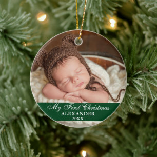 Décoration En Céramique Mon premier Noël bébé photo verte