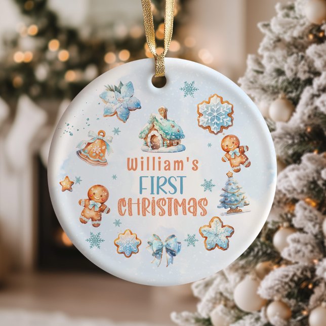 Décoration En Céramique Mon premier Noël Garçon Cookie flocon de neige ble (Créateur téléchargé)