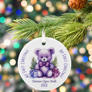 Décoration En Céramique Mon premier Noël Nom personnalisé Ours pourpre