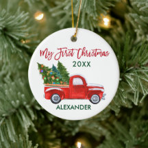 Mon premier Noël Vert Rouge Vintage Camion bébé