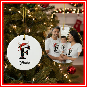 Décoration En Céramique Monogram Famille Noël Bois de Cerf Chapeau de Père
