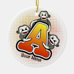 Décoration En Céramique Monogramme A Sock Monkey