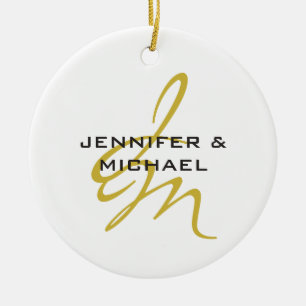 Décoration En Céramique Monogramme blanc or couleur plaine minimaliste mod