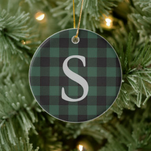 Décoration En Céramique Monogramme classique vert noir de bison tartan pla