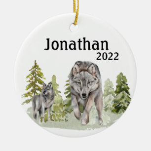 Décoration En Céramique Monogramme d'aquarelle de loup de Noël